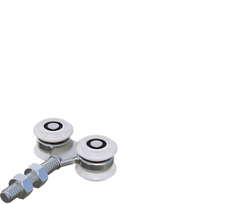 Trolley for a suspended gate with four bearings, nylon bearings