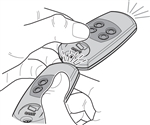 3. Within 10 seconds, place the original remote control against the back of the new one and hold down the button you want to copy. If pairing is successful, the LED on the new remote control will flash three times. 3. Within 10 seconds, place the original remote control against the back of the new one and hold down the button you want to copy. If pairing is successful, the LED on the new remote control will flash three times.