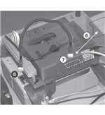 6. Pry out the plastic connector cover 7. Plug the battery cable into the connector 8. Connect the cable to the connector on the battery 6. Pry out the plastic connector cover 7. Plug the battery cable into the connector 8. Connect the cable to the connector on the battery