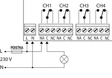 Wiring example for a general electrical circuit (light, motor, etc.)