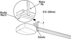 1. Attach the mounting brackets using screws and nuts. Choose the holes in the brackets that best suit dimension B.