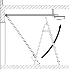 2. Using a ladder, lift the other end of the rail up to the ceiling and mark the holes in the brackets. Then place the rail back on the ground.