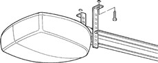 3. Drill holes at the marked positions, then use the ladder again to lift the rail with the opener into place and attach the brackets to the ceiling.