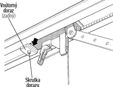 8. Open the garage door. Move the rear stop towards the trolley and tighten it.