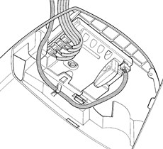 2. Pass the cables through the opening, route the antenna cable through the side eyelet, and connect all the cables.