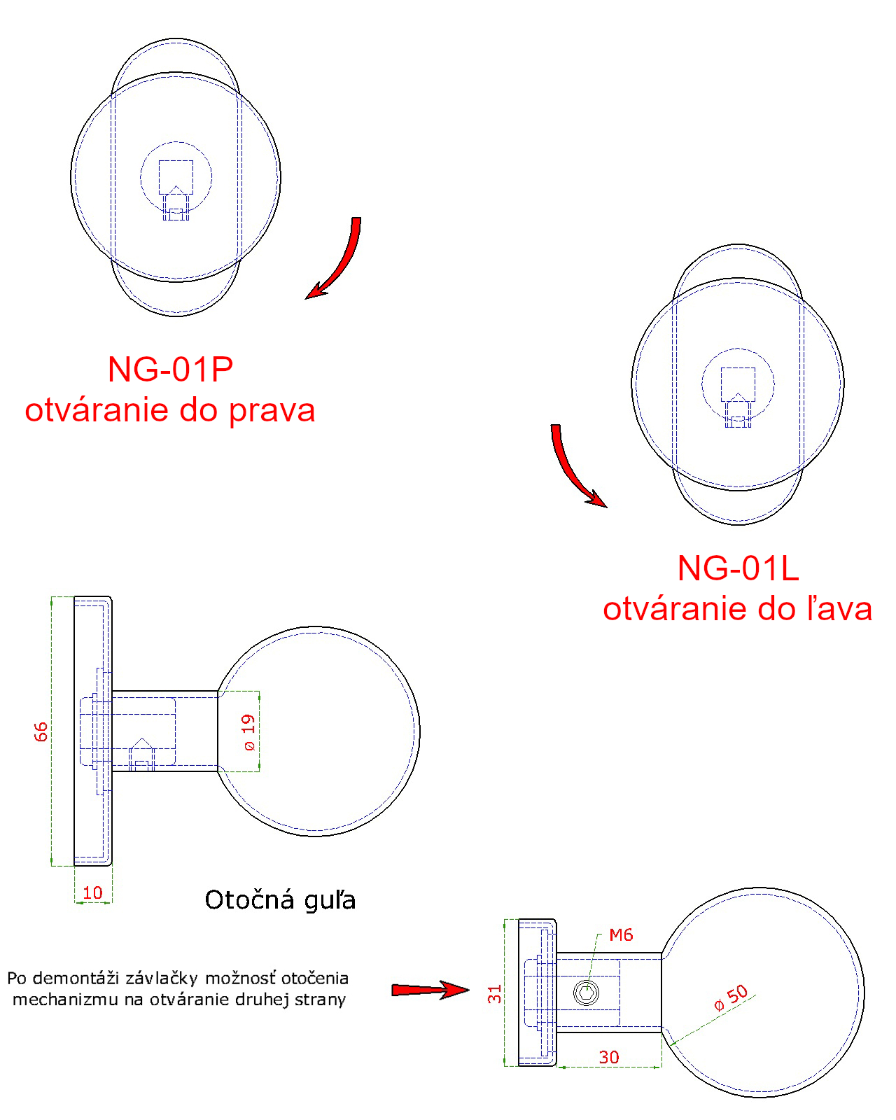 Size, knob rotation direction Size, knob rotation direction