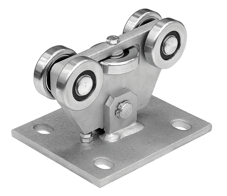 INOX carriage for stainless steel sliding gates, with 5 rollers for 68x68x3 C-profile