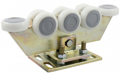 Adjustable pivoting carriage, 8 rollers