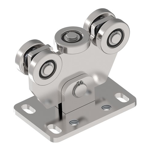 INOX carriage for stainless steel sliding gate, with 5 rollers for C-profile 58x58x3