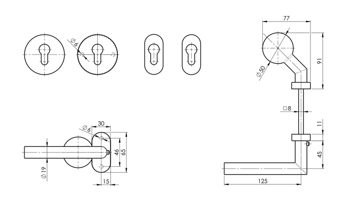 Straight handle + fixed knob Straight handle + fixed knob