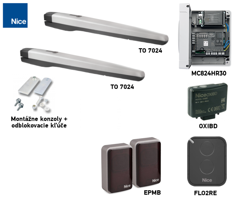 NICE Toona TO7024 kit for a double-leaf gate with photocells