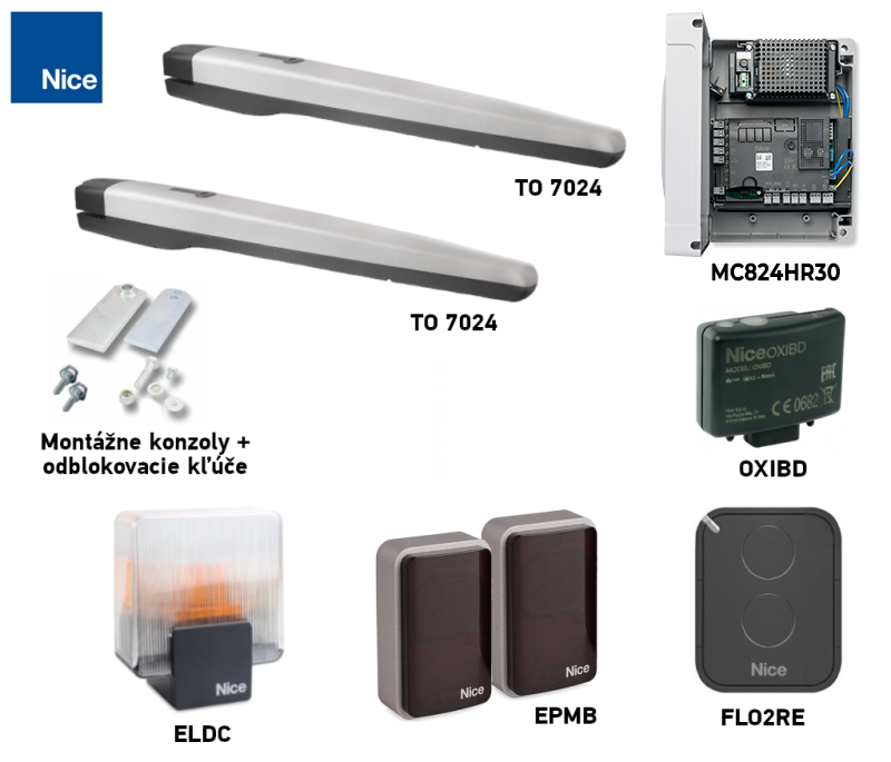NICE Toona TO7024 kit for a double-leaf gate with accessories