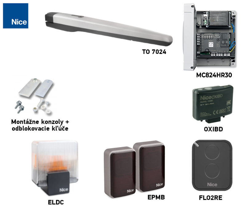 NICE Toona TO7024 kit for a single-leaf gate with accessories