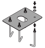 Barrier mounting plate with four anchor bolts and nuts above and below the plate