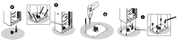 Steps e to i: marking the anchoring points, drilling, inserting the expansion anchors and securing the barrier housing
