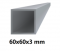 Square aluminium box section 60x60x3 mm, 6 m
