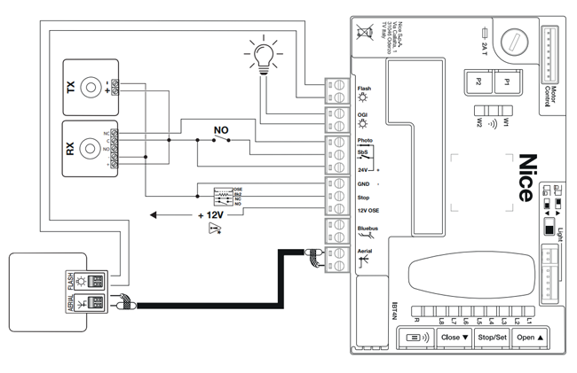 Wiring diagram for relay photocells without the PHOTOTEST function