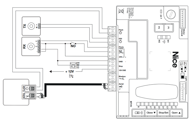 Wiring diagram for relay photocells with the PHOTOTEST function